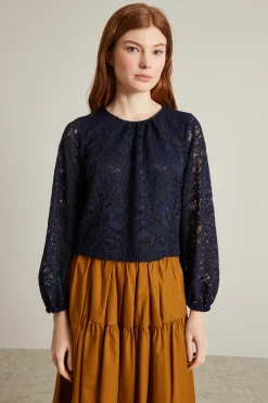 Blusa in jersey pizzo - Blu