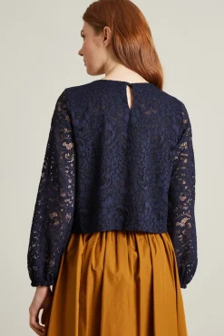 Blusa in jersey pizzo - Blu