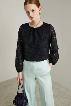 Blusa in jersey pizzo - Nero