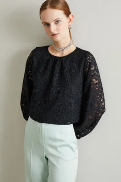 Blusa in jersey pizzo - Nero
