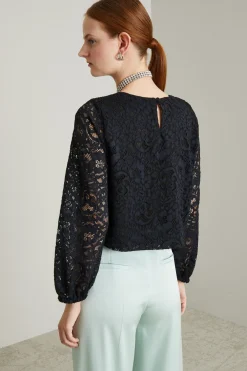 Blusa in jersey pizzo - Nero