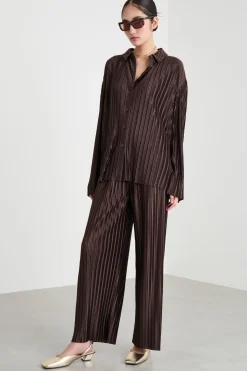 Blusa in jersey plissé - Marrone