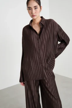 Blusa in jersey plissé - Marrone