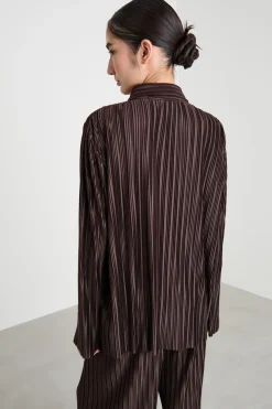 Blusa in jersey plissé - Marrone