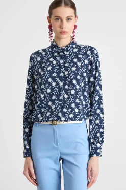 Blusa in marocaine stampata - Blu Bianco