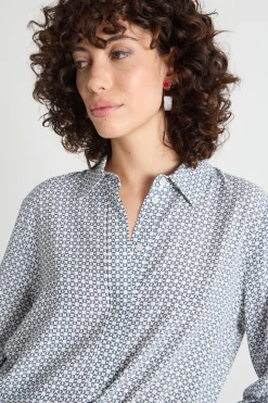 Blusa in marocaine stampata - Blu Bianco