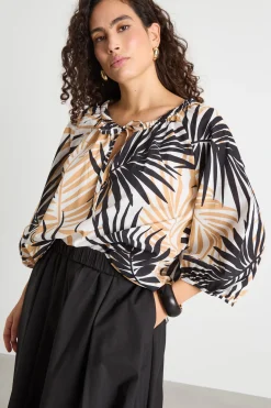 Blusa in mussola - Cammello Nero
