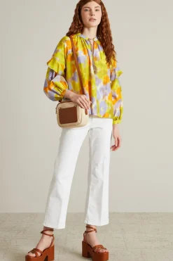 Blusa in mussola - Giallo Lilla Bianco