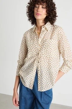 Blusa in mussola stampata - Bianco Cammello