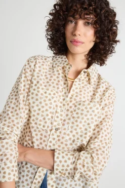 Blusa in mussola stampata - Bianco Cammello