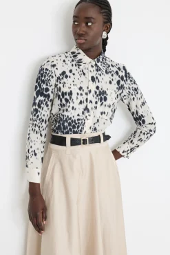 Blusa in mussola stampata - Bianco Nero