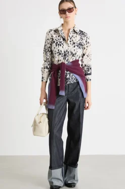 Blusa in mussola stampata - Bianco Nero