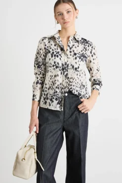 Blusa in mussola stampata - Bianco Nero