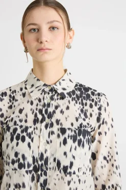 Blusa in mussola stampata - Bianco Nero