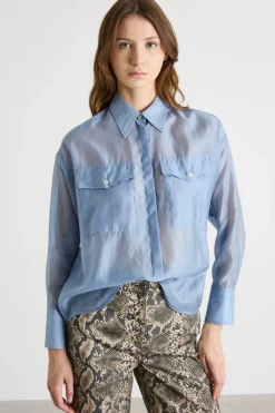 Blusa in organza - Azzurro