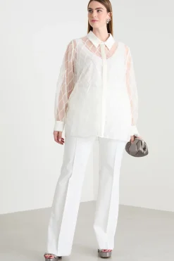 Blusa in organza ricamata - Bianco