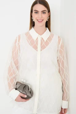 Blusa in organza ricamata - Bianco