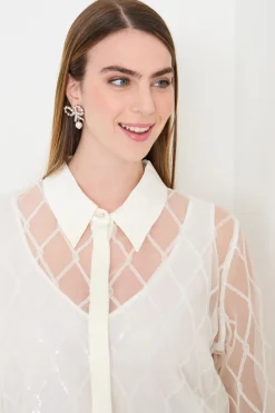 Blusa in organza ricamata - Bianco