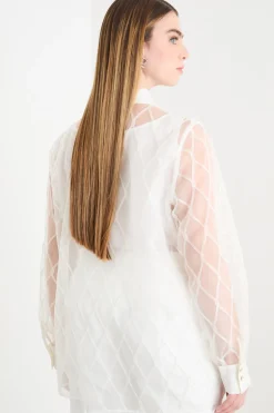 Blusa in organza ricamata - Bianco