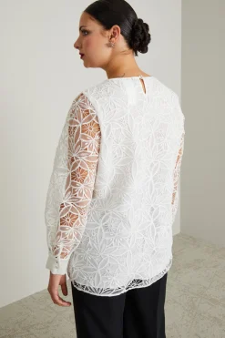 Blusa in organza ricamata - Bianco