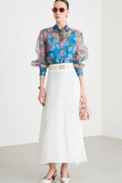 Blusa in organza stampata - Blu