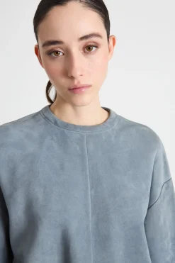 Blusa in pelle scamosciata - Azzurro