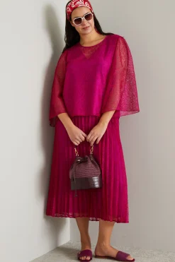Blusa in pizzo macramè - Fuxia