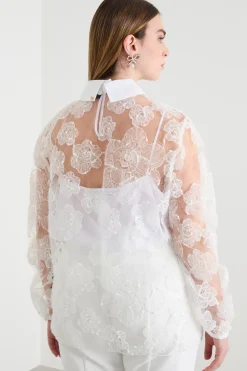 Blusa in pizzo ricamato - Bianco