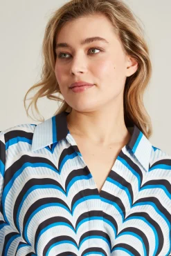 Blusa in popeline - Azzurro Bianco Nero