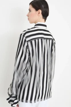 Blusa in popeline e organza - Bianco Nero