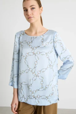 Blusa in raso a fantasia - Azzurro