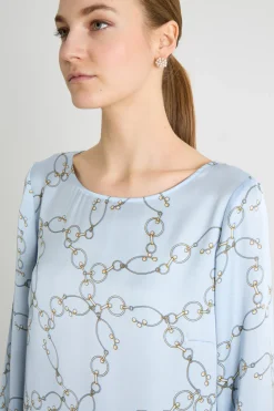 Blusa in raso a fantasia - Azzurro