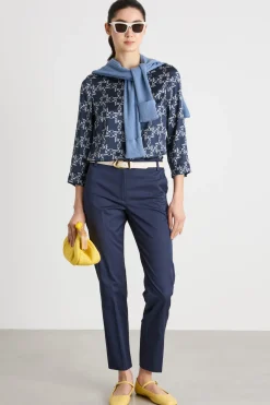 Blusa in raso a fantasia - Blu
