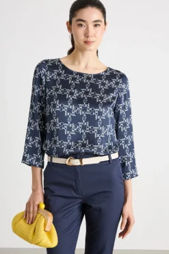 Blusa in raso a fantasia - Blu