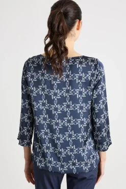 Blusa in raso a fantasia - Blu