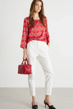 Blusa in raso a fantasia - Rosso