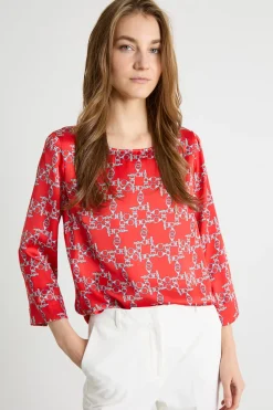 Blusa in raso a fantasia - Rosso