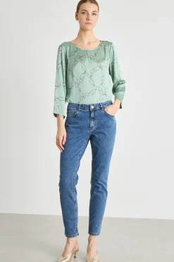 Blusa in raso a fantasia - Verde