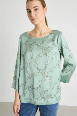 Blusa in raso a fantasia - Verde