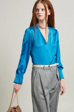 Blusa in raso - Azzurro