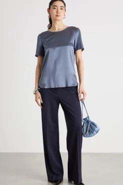 Blusa in raso - Blu