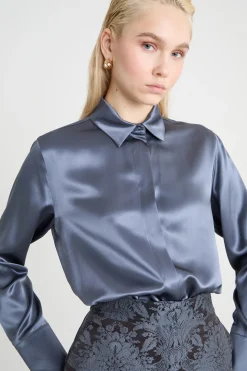 Blusa in raso - Blu