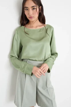 Blusa in raso fluido - Verde Chiaro