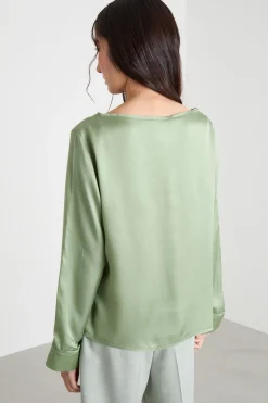 Blusa in raso fluido - Verde Chiaro