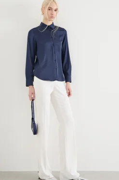 Blusa in raso leggero stretch - Blu