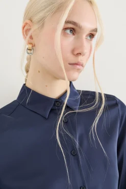 Blusa in raso leggero stretch - Blu