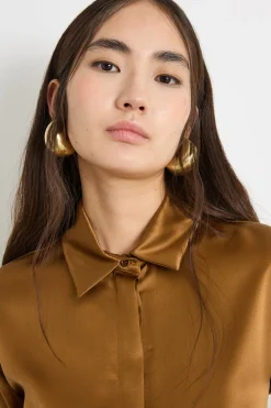Blusa in raso - Marrone