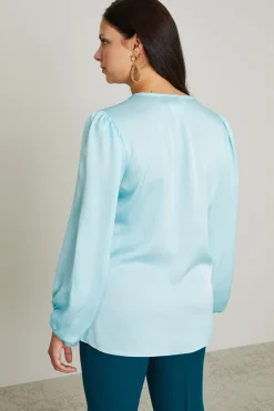 Blusa in raso martellato - Acqua Marina