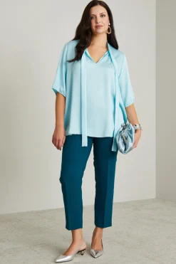 Blusa in raso martellato - Acqua Marina
