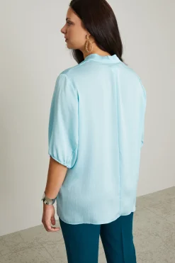 Blusa in raso martellato - Acqua Marina